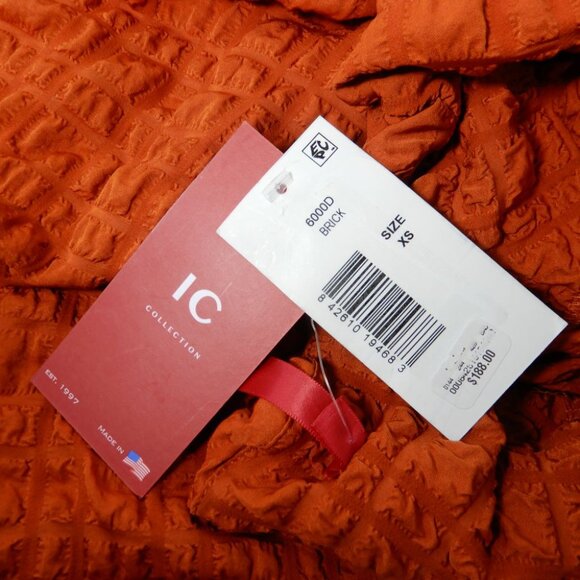 IC Collection Mock Neck Midi Dress Size XS Brick Slits Pockets Lagenlook NEW - Picture 4 of 10